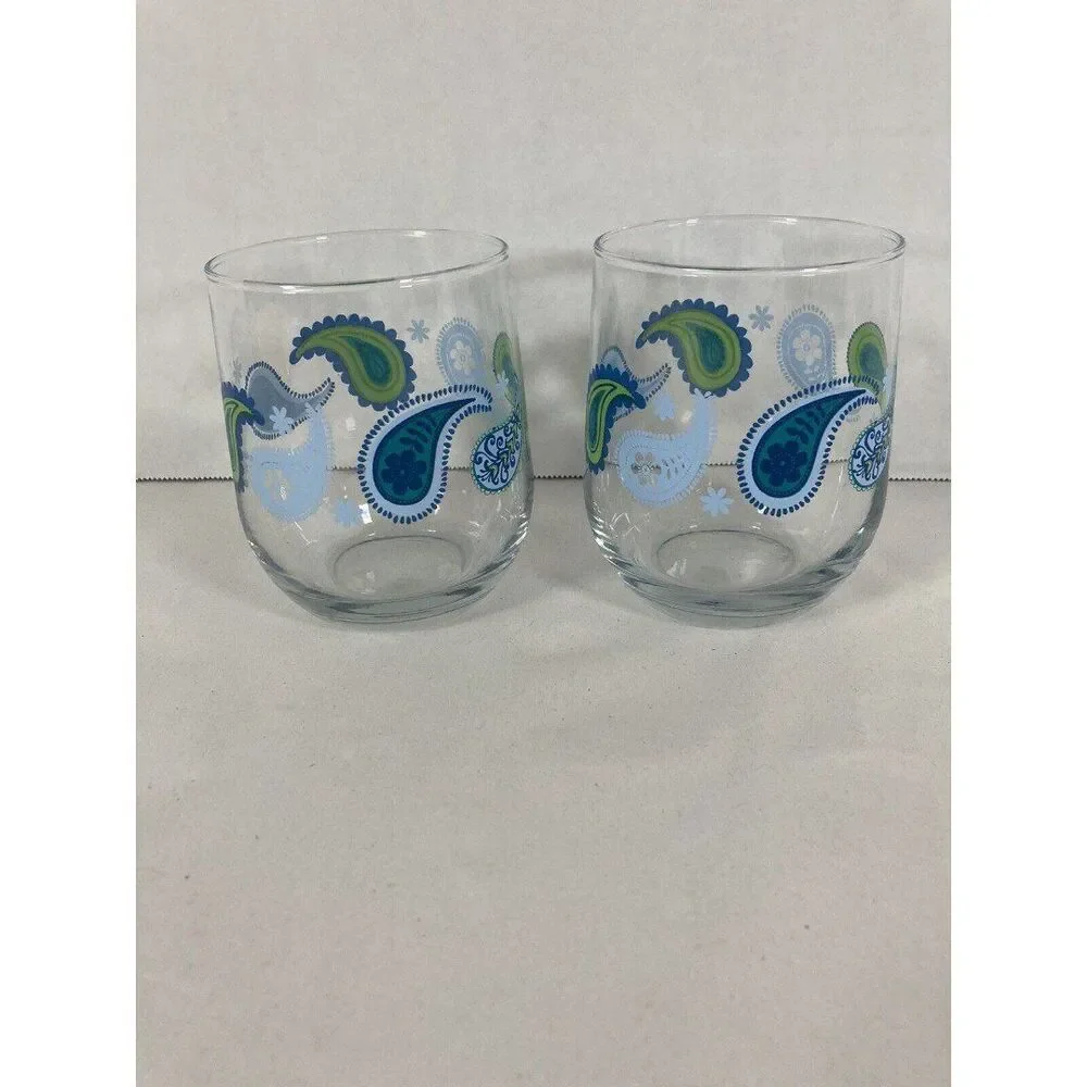CRISA LIBBEY Glass Paisley Blue Green White 4.5
